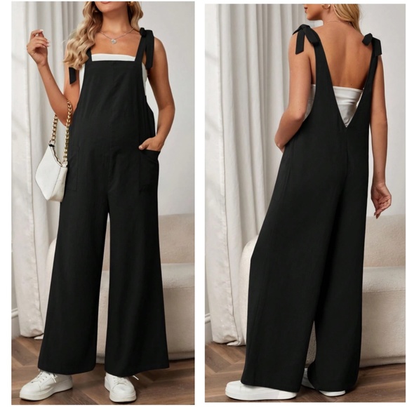 Maternity Solid Wide leg Jumper Jumpsuit - Picture 4 of 6